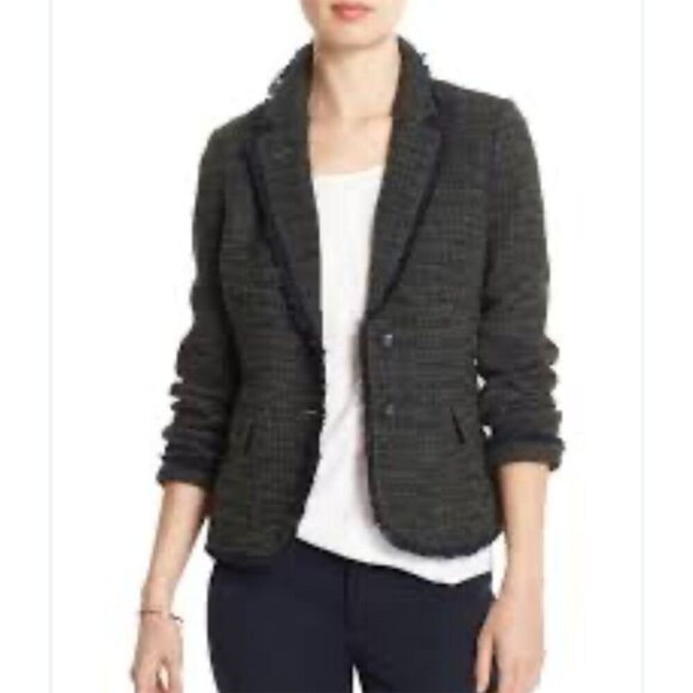 NWT Banana Republic Women's Blazer Size 4 Navy Olive Tweed‎ Raw Edge Fringe SI15